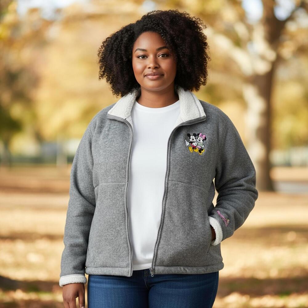 Disneyland Resort Vintage Mickey and Minnie Mouse Grey‎ Fleece Jacket XL